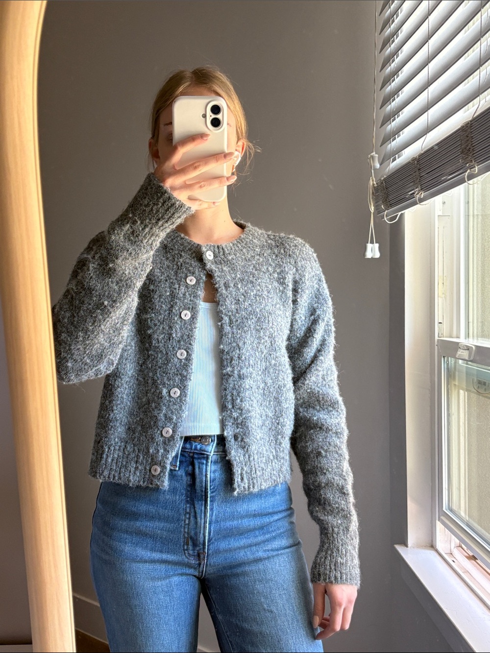 Cotton On Gray Fuzzy Knit Button-Up Cardigan